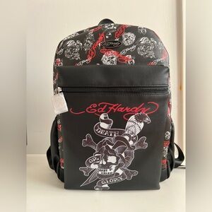 Ed Hardy Skull Graphic Black and Red Backpack